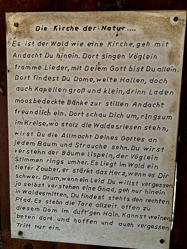 Dieses schoene Gedicht von Georg Graf zu Muenster 
(1776 bis 1844) haben wir heute in der Schutzhuette Manroth auf dem Weg „Zum Krater“ entdeckt.